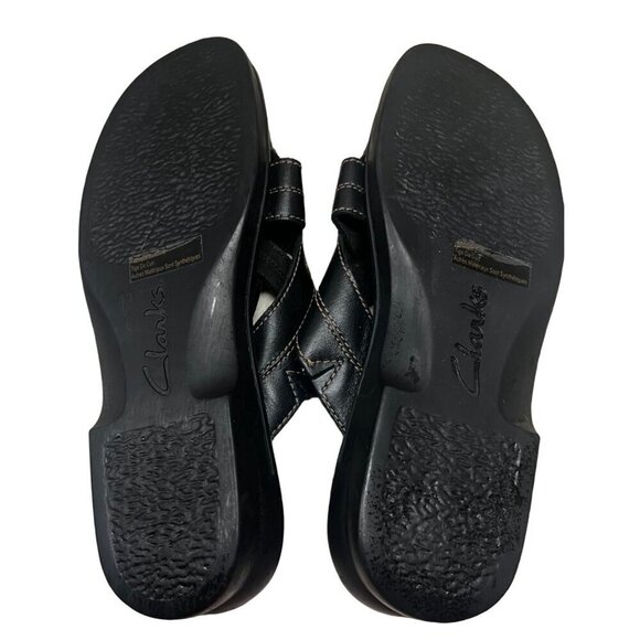 Clarks‎ Women's Criss Cross Vamp Leather Sandals 10M Black Slip-On - Picture 5 of 7